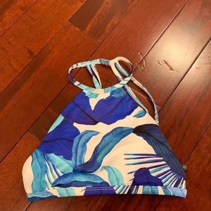 PacSun Blue and White Tropical Halter Bikini Top